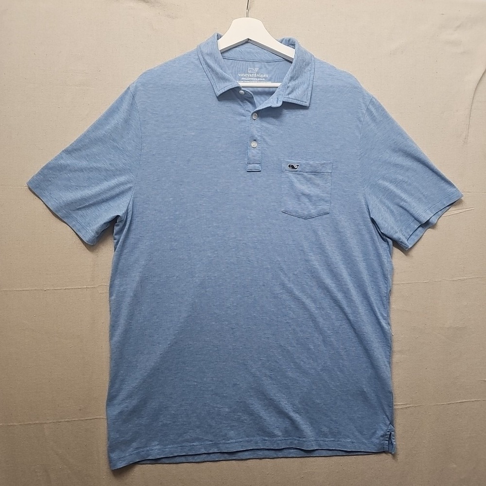 Vineyard Vines Men's Large Blue Edgartown Golf Polo Stretch Whale Logo Shirt